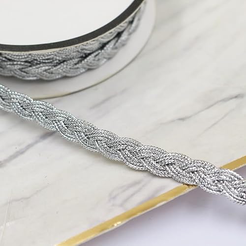 WANYI 8mm Breit Geflochten Dekoband Zierband Borten und Bänder zum Nähen Geschenkband Spitzenborte Vintage Borte Spitzenband für DIY Nähen Handwerk Kleidung Geschenkverpackungen(Silber) von WANYI
