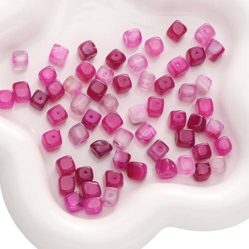 WANYI 8mm Perlen zum Auffädeln, Quadratische Perlen für Armbänder Selber Machen, Perlenset Schmuckperlen Armband Perlen für Ketten DIY Basteln Schmuckherstellung(Rose rot) von WANYI