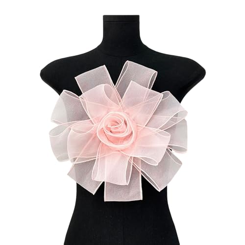 WANYI Ansteckblume Blumen Applique Spitzenapplikation Fascinator Tüll Schleier Vintage Stirnband DIY Applikation für Kleidung Nähen Dekoration 30x30CM(Rosa) von WANYI