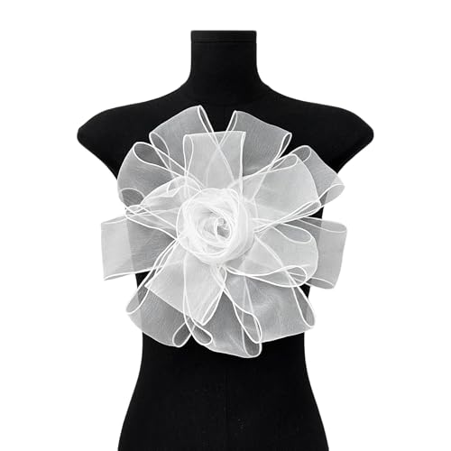 WANYI Ansteckblume Blumen Applique Spitzenapplikation Fascinator Tüll Schleier Vintage Stirnband DIY Applikation für Kleidung Nähen Dekoration 30x30CM(Weiß) von WANYI