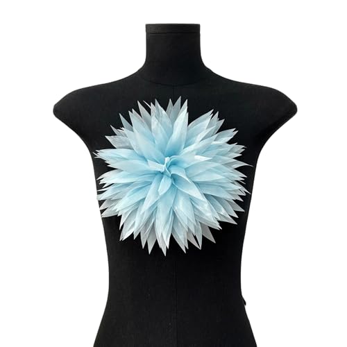 WANYI Ansteckblume Damen Stoffblumen zum Aufnähen 23cm Chrysantheme Applique Stereo Künstliche Blumen Deko Kleidung Zubehör für DIY Basteln Kleidung Dekoration（Blau） von WANYI