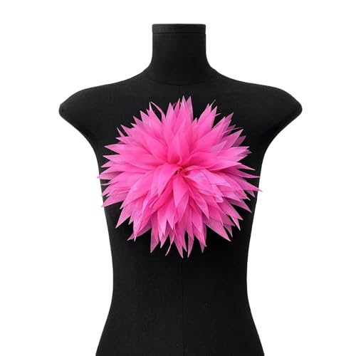 WANYI Ansteckblume Damen Stoffblumen zum Aufnähen 23cm Chrysantheme Applique Stereo Künstliche Blumen Deko Kleidung Zubehör für DIY Basteln Kleidung Dekoration（Dunkelrosa） von WANYI