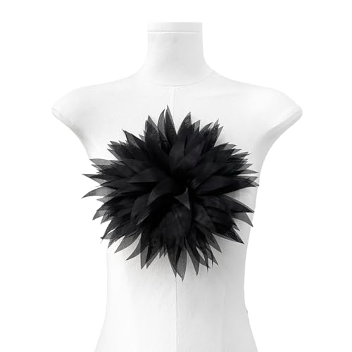 WANYI Ansteckblume Damen Stoffblumen zum Aufnähen 23cm Chrysantheme Applique Stereo Künstliche Blumen Deko Kleidung Zubehör für DIY Basteln Kleidung Dekoration（Schwarz） von WANYI