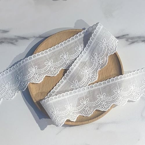 WANYI Baumwolle Spitzenband Spitzenborte Vintage 4cm Breite Spitzenstoff Meterware Stickerei Spitzenbordüre Bilateral Verdickung Dekoband für Nähen Handwerk Hochzeit Deko Geschenkbox（Weiß） von WANYI