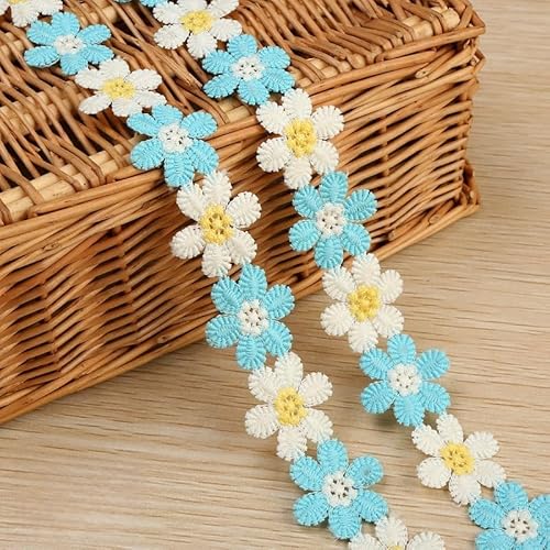 WANYI Blumen Spitzenband 3cm Breit Spitzenborte Vintage Spitzenstoff Stickerei Borten und Bänder zum Nähen Meterware Süß Blumenband Dekoband für DIY Handwerk Kleidung Hochzeit Deko（Blau） von WANYI