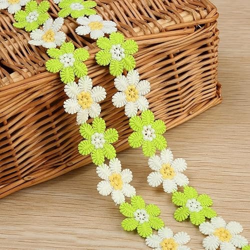 WANYI Blumen Spitzenband 3cm Breit Spitzenborte Vintage Spitzenstoff Stickerei Borten und Bänder zum Nähen Meterware Süß Blumenband Dekoband für DIY Handwerk Kleidung Hochzeit Deko（Fruchtgrün） von WANYI