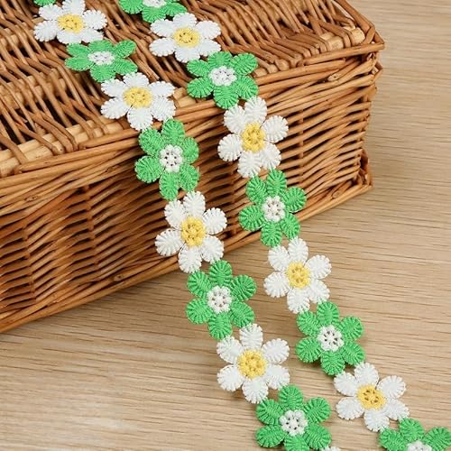 WANYI Blumen Spitzenband 3cm Breit Spitzenborte Vintage Spitzenstoff Stickerei Borten und Bänder zum Nähen Meterware Süß Blumenband Dekoband für DIY Handwerk Kleidung Hochzeit Deko（Grün） von WANYI