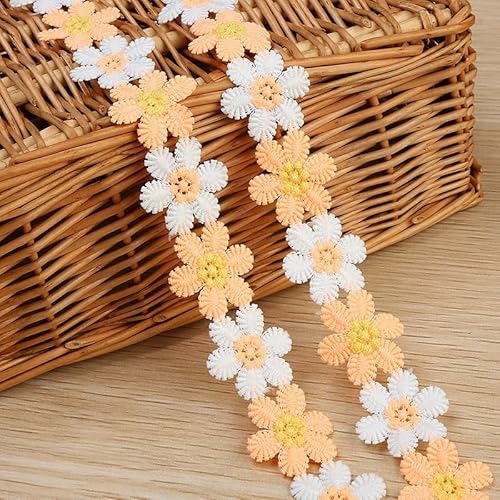 WANYI Blumen Spitzenband 3cm Breit Spitzenborte Vintage Spitzenstoff Stickerei Borten und Bänder zum Nähen Meterware Süß Blumenband Dekoband für DIY Handwerk Kleidung Hochzeit Deko（Hellorange） von WANYI