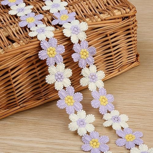 WANYI Blumen Spitzenband 3cm Breit Spitzenborte Vintage Spitzenstoff Stickerei Borten und Bänder zum Nähen Meterware Süß Blumenband Dekoband für DIY Handwerk Kleidung Hochzeit Deko（Hellviolett） von WANYI