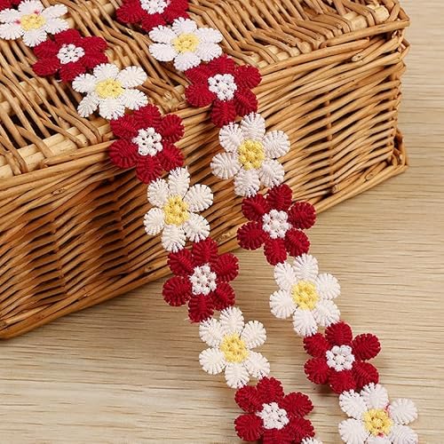 WANYI Blumen Spitzenband 3cm Breit Spitzenborte Vintage Spitzenstoff Stickerei Borten und Bänder zum Nähen Meterware Süß Blumenband Dekoband für DIY Handwerk Kleidung Hochzeit Deko（Jujube rot） von WANYI