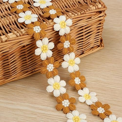 WANYI Blumen Spitzenband 3cm Breit Spitzenborte Vintage Spitzenstoff Stickerei Borten und Bänder zum Nähen Meterware Süß Blumenband Dekoband für DIY Handwerk Kleidung Hochzeit Deko（Kamelgelb） von WANYI