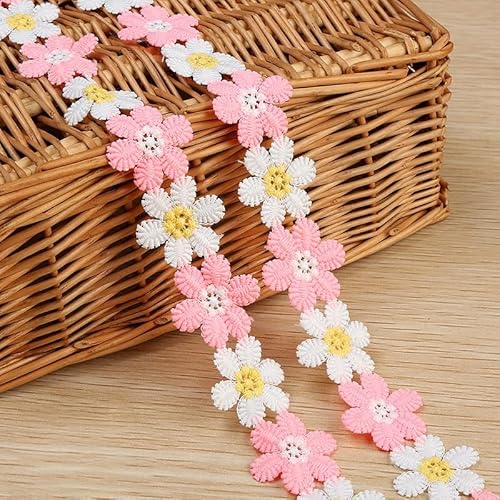 WANYI Blumen Spitzenband 3cm Breit Spitzenborte Vintage Spitzenstoff Stickerei Borten und Bänder zum Nähen Meterware Süß Blumenband Dekoband für DIY Handwerk Kleidung Hochzeit Deko（Rosa） von WANYI