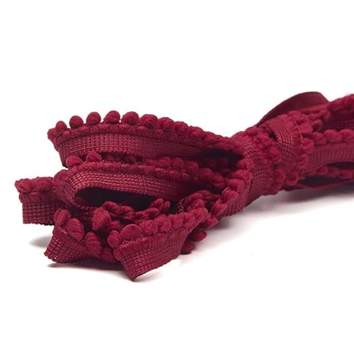 WANYI Bommelborte 1,3cm Breit Quastenborte Dekoration Dekoband mit Pompons Borten und Bänder zum Nähen Meterware Bommelband Zierband für DIY Handwerk Kleidung Vorhang Kissen（Jujube rot） von WANYI