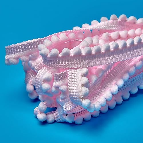 WANYI Bommelborte 1,3cm Breit Quastenborte Dekoration Dekoband mit Pompons Borten und Bänder zum Nähen Meterware Bommelband Zierband für DIY Handwerk Kleidung Vorhang Kissen（Rosa） von WANYI
