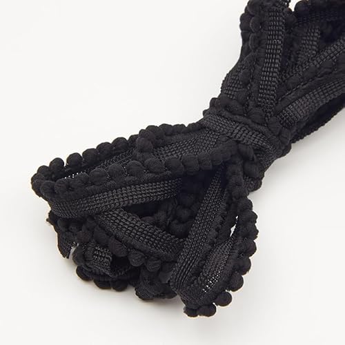 WANYI Bommelborte 1,3cm Breit Quastenborte Dekoration Dekoband mit Pompons Borten und Bänder zum Nähen Meterware Bommelband Zierband für DIY Handwerk Kleidung Vorhang Kissen（Schwarz） von WANYI