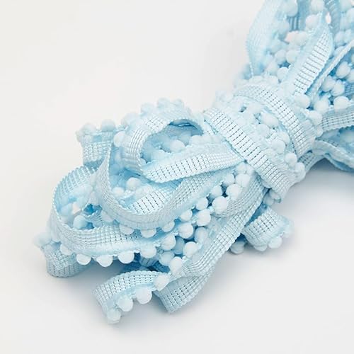 WANYI Bommelborte 1,3cm Breit Quastenborte Dekoration Dekoband mit Pompons Borten und Bänder zum Nähen Meterware Bommelband Zierband für DIY Handwerk Kleidung Vorhang Kissen（hellblau） von WANYI