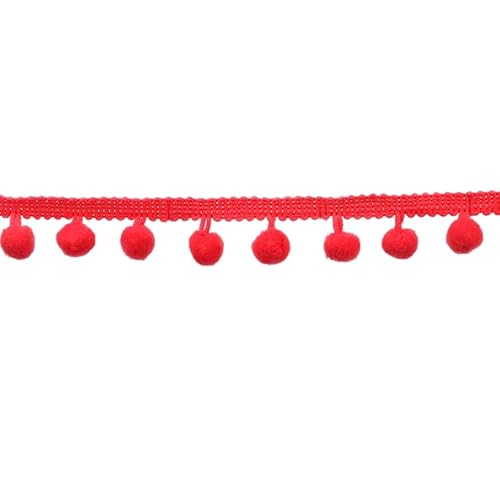 WANYI Bommelborte 2,2cm Breit Pompons Borte zum Basteln Borten und Bänder zum Nähen Meterware Dekoband mit Pompons Bommelband Fransenborte für DIY Basteln Kleidung Vorhang(Rot 02) von WANYI