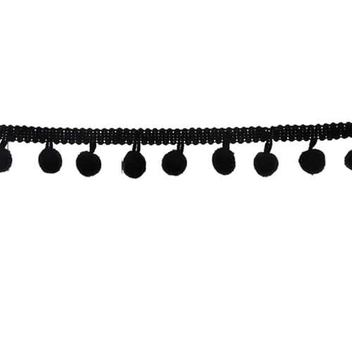 WANYI Bommelborte 2,2cm Breit Pompons Borte zum Basteln Borten und Bänder zum Nähen Meterware Dekoband mit Pompons Bommelband Fransenborte für DIY Basteln Kleidung Vorhang(Schwarz) von WANYI