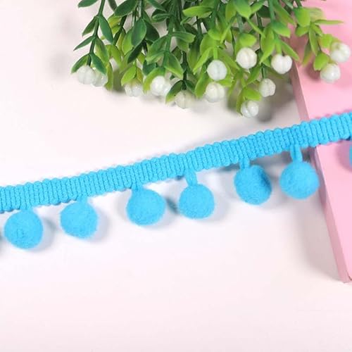 WANYI Bommelborte 2,2cm Breit Pompons Borte zum Basteln Borten und Bänder zum Nähen Meterware Dekoband mit Pompons Bommelband Fransenborte für DIY Basteln Kleidung Vorhang(Seeblau) von WANYI