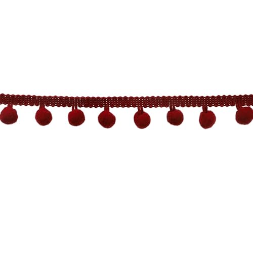WANYI Bommelborte 2,2cm Breit Pompons Borte zum Basteln Borten und Bänder zum Nähen Meterware Dekoband mit Pompons Bommelband Fransenborte für DIY Basteln Kleidung Vorhang(Weinrot) von WANYI