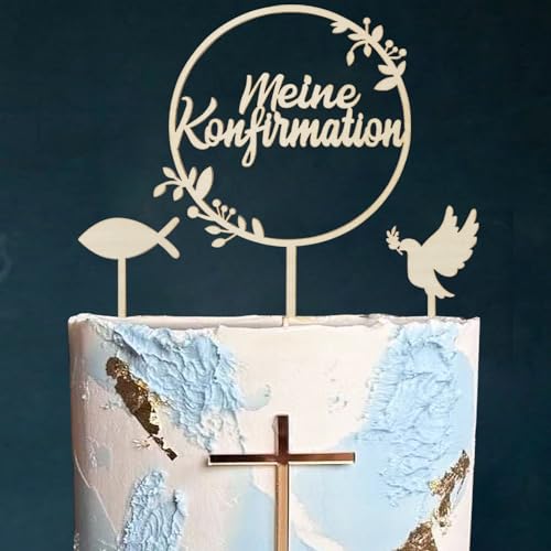 WANYI Cake Topper Konfirmation Holz 3pcs Meine Konfirmation Cake Topper Konfirmation Tortendeko mit Fisch Kuchen Erstkommunion Kuchen Deko Tortendeko Party für Junge Mädchen (B) von WANYI