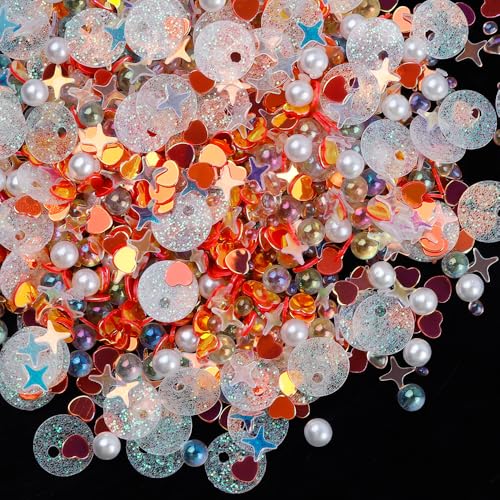 WANYI Glitzer Pailletten zum Basteln Lose Pailletten Set Bunt Pailetten Nail Art Glitter Sequins Pailetten Deko für DIY Dekoration Maniküre Make up Handyhülle 100g,Orange von WANYI