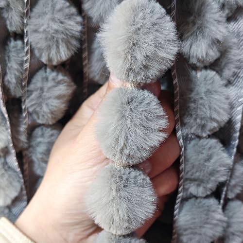 WANYI Kunstfell Band 3cm Breit Kunstfell zum Basteln BommelBorte Meterware Borte zum Nähen Plüsch Bommelband für DIY Basteln Kleidung Weihnachtsdeko(Dunkelgrau) von WANYI