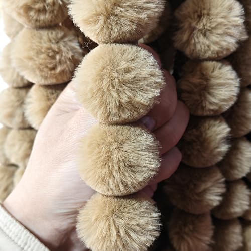 WANYI Kunstfell Band 3cm Breit Kunstfell zum Basteln BommelBorte Meterware Borte zum Nähen Plüsch Bommelband für DIY Basteln Kleidung Weihnachtsdeko(Khaki) von WANYI