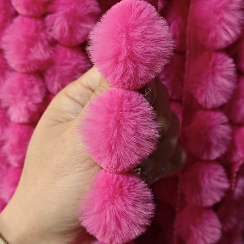 WANYI Kunstfell Band 3cm Breit Kunstfell zum Basteln BommelBorte Meterware Borte zum Nähen Plüsch Bommelband für DIY Basteln Kleidung Weihnachtsdeko(Rosenrot) von WANYI