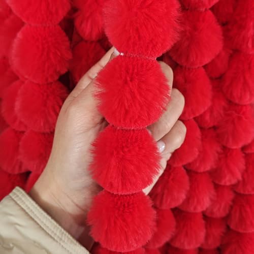 WANYI Kunstfell Band 3cm Breit Kunstfell zum Basteln BommelBorte Meterware Borte zum Nähen Plüsch Bommelband für DIY Basteln Kleidung Weihnachtsdeko(Rot) von WANYI