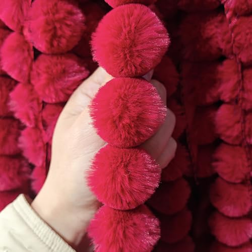 WANYI Kunstfell Band 3cm Breit Kunstfell zum Basteln BommelBorte Meterware Borte zum Nähen Plüsch Bommelband für DIY Basteln Kleidung Weihnachtsdeko(Weinrot) von WANYI