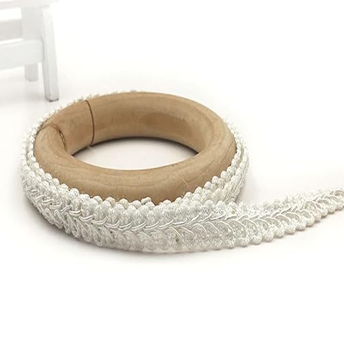 WANYI Polyester Trim 1,2cm Breit Geflochtenes Borten und Bänder zum Nähen Meterware Vintage Dekoband Geschenkband Spitzenband für DIY Basteln Kleidung Hochzeit Geschenkbox(Weiß) von WANYI