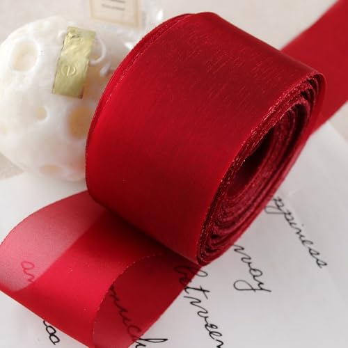 WANYI Schleifenband 40mm Breit Geschenkband Schleifenband zum Basteln Geschenkband Hochzeit Dekoband Stoffband für Geschenkverpackung Geburtstag Schleifen Satinband（Weinrot） von WANYI