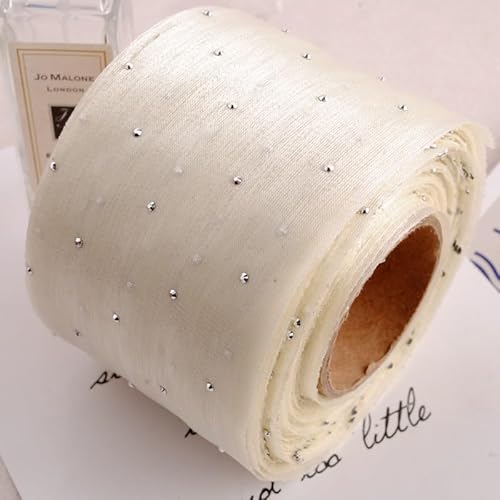 WANYI Schleifenband 6cm Breit Geschenkband Stoff Satinband mit Strasssteine Schleifenband Dekoband Hochzeit Seidenband für Geschenkverpackung DIY Basteln Hochzeit Deko(Beigeweiß) von WANYI