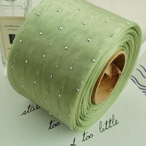 WANYI Schleifenband 6cm Breit Geschenkband Stoff Satinband mit Strasssteine Schleifenband Dekoband Hochzeit Seidenband für Geschenkverpackung DIY Basteln Hochzeit Deko(Grün) von WANYI