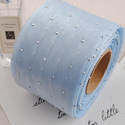 WANYI Schleifenband 6cm Breit Geschenkband Stoff Satinband mit Strasssteine Schleifenband Dekoband Hochzeit Seidenband für Geschenkverpackung DIY Basteln Hochzeit Deko(Hellblau) von WANYI