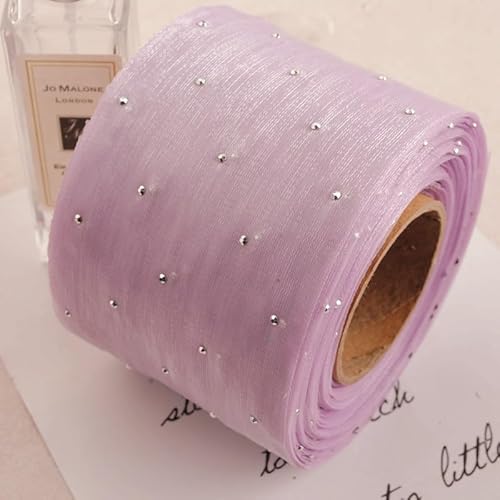 WANYI Schleifenband 6cm Breit Geschenkband Stoff Satinband mit Strasssteine Schleifenband Dekoband Hochzeit Seidenband für Geschenkverpackung DIY Basteln Hochzeit Deko(Hellviolett) von WANYI