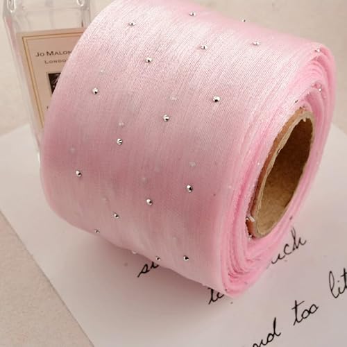 WANYI Schleifenband 6cm Breit Geschenkband Stoff Satinband mit Strasssteine Schleifenband Dekoband Hochzeit Seidenband für Geschenkverpackung DIY Basteln Hochzeit Deko(Rosa 01) von WANYI