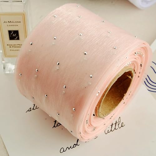 WANYI Schleifenband 6cm Breit Geschenkband Stoff Satinband mit Strasssteine Schleifenband Dekoband Hochzeit Seidenband für Geschenkverpackung DIY Basteln Hochzeit Deko(Rosa 02) von WANYI