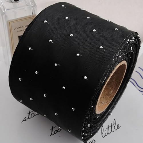 WANYI Schleifenband 6cm Breit Geschenkband Stoff Satinband mit Strasssteine Schleifenband Dekoband Hochzeit Seidenband für Geschenkverpackung DIY Basteln Hochzeit Deko(Schwarz) von WANYI