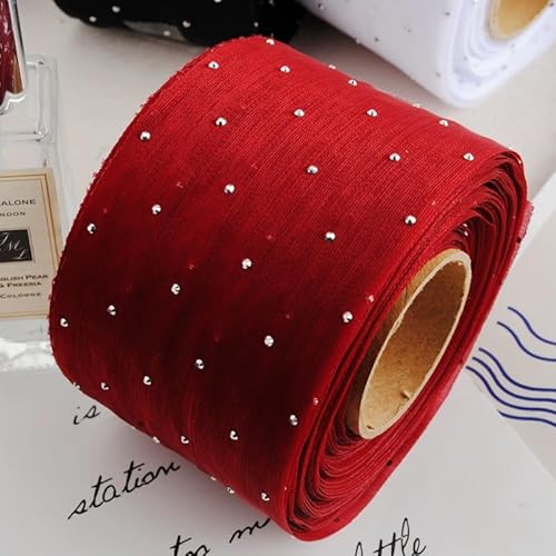 WANYI Schleifenband 6cm Breit Geschenkband Stoff Satinband mit Strasssteine Schleifenband Dekoband Hochzeit Seidenband für Geschenkverpackung DIY Basteln Hochzeit Deko(Weinrot) von WANYI