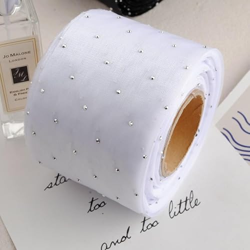 WANYI Schleifenband 6cm Breit Geschenkband Stoff Satinband mit Strasssteine Schleifenband Dekoband Hochzeit Seidenband für Geschenkverpackung DIY Basteln Hochzeit Deko(Weiß) von WANYI