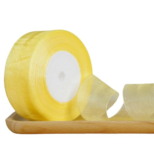 WANYI Schleifenband Geschenkband Hochzeit 4cm x 45m Rolle Dekoband Chiffonband Stoffband Ribbon Bänder für Geschenkverpackungen, Schleifen Haarschmuck(Gelb) von WANYI