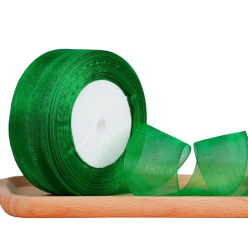 WANYI Schleifenband Geschenkband Hochzeit 4cm x 45m Rolle Dekoband Chiffonband Stoffband Ribbon Bänder für Geschenkverpackungen, Schleifen Haarschmuck(Grün) von WANYI