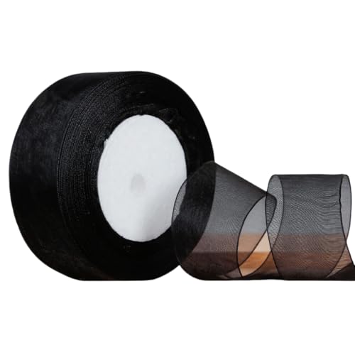 WANYI Schleifenband Geschenkband Hochzeit 4cm x 45m Rolle Dekoband Chiffonband Stoffband Ribbon Bänder für Geschenkverpackungen, Schleifen Haarschmuck(Schwarz) von WANYI