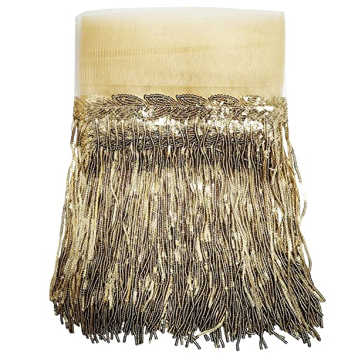 WANYI Seide Pailletten Quaste 5 Yards Länge 20cm Breite Fransenborte Fransenband Quastenbesatz Quastenborte Nähzubehör Bänder für Trimmen Apparel/Bühnenkleider/Vorhänge DIY Decoración (Hellgold) WANYI Seide Pailletten Quaste 5 Yards Länge 20cm Breite Fransenborte Fransenband Quastenbesatz Quastenborte Nähzubehör Bänder für Trimmen Apparel/Bühnenkleider/Vorhänge DIY Decoración (Hellgold) von WANYI