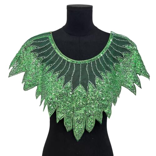 WANYI Spitze Applique Patch Stickerei Spitzenkragen Halskragen Pailletten Spitze Ausschnitt Einsatzkragen Kragen Verzieren für DIY Brautkleid Dekoration Kleidung Zubehör(Grün) von WANYI
