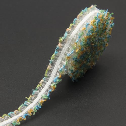 WANYI Spitzenband 1cm Breit Spitzenborte Schleifenband Elastizität Geschenkband Vintage Borten und Bänder zum Nähen Meterware Dekoband für DIY Handwerk Kleidung Geschenkbox（blau+grün） von WANYI