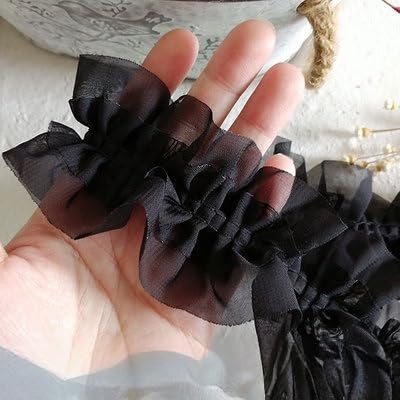 WANYI Spitzenband 5cm Breit Spitzenborte Vintage Dekoband Borten und Bänder zum Nähen Meterware Gerafftes Rüschenband Spitzenbordüre für DIY Nähen Handwerk Kleid(Schwarz) von WANYI