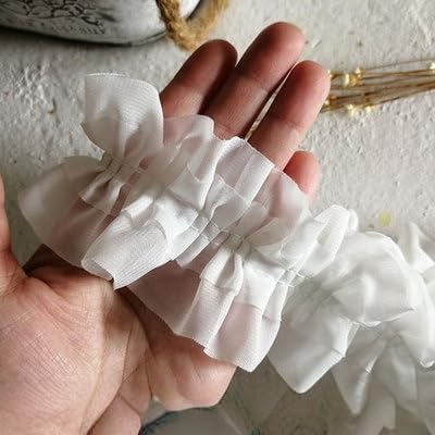 WANYI Spitzenband 5cm Breit Spitzenborte Vintage Dekoband Borten und Bänder zum Nähen Meterware Gerafftes Rüschenband Spitzenbordüre für DIY Nähen Handwerk Kleid(Weiß) von WANYI